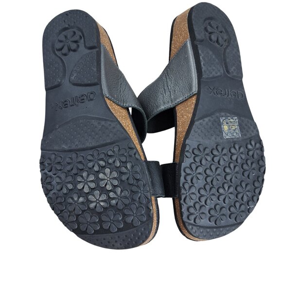 Aetrex Daisy Leather Black Silver Metallic Wedge Sandals Size 36 US 6 Adjustable - Picture 6 of 13
